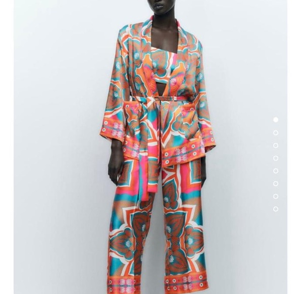 Zara print kimono and culottes size L NWT - Picture 2 of 3